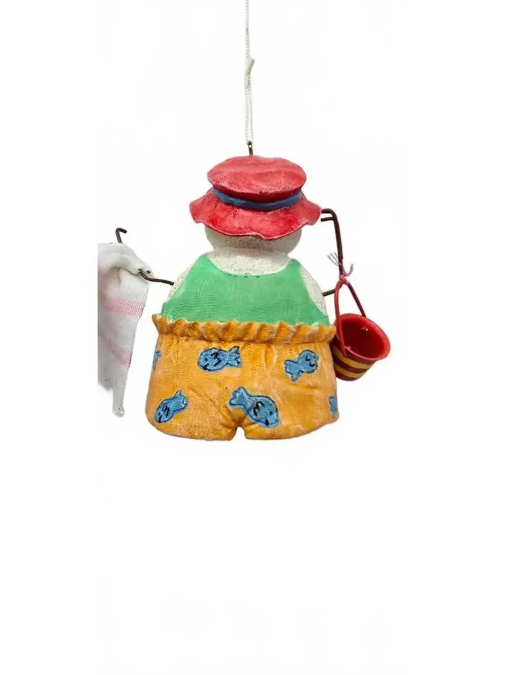 Handcrafted Hanging Snowman Ornament with Beach Theme